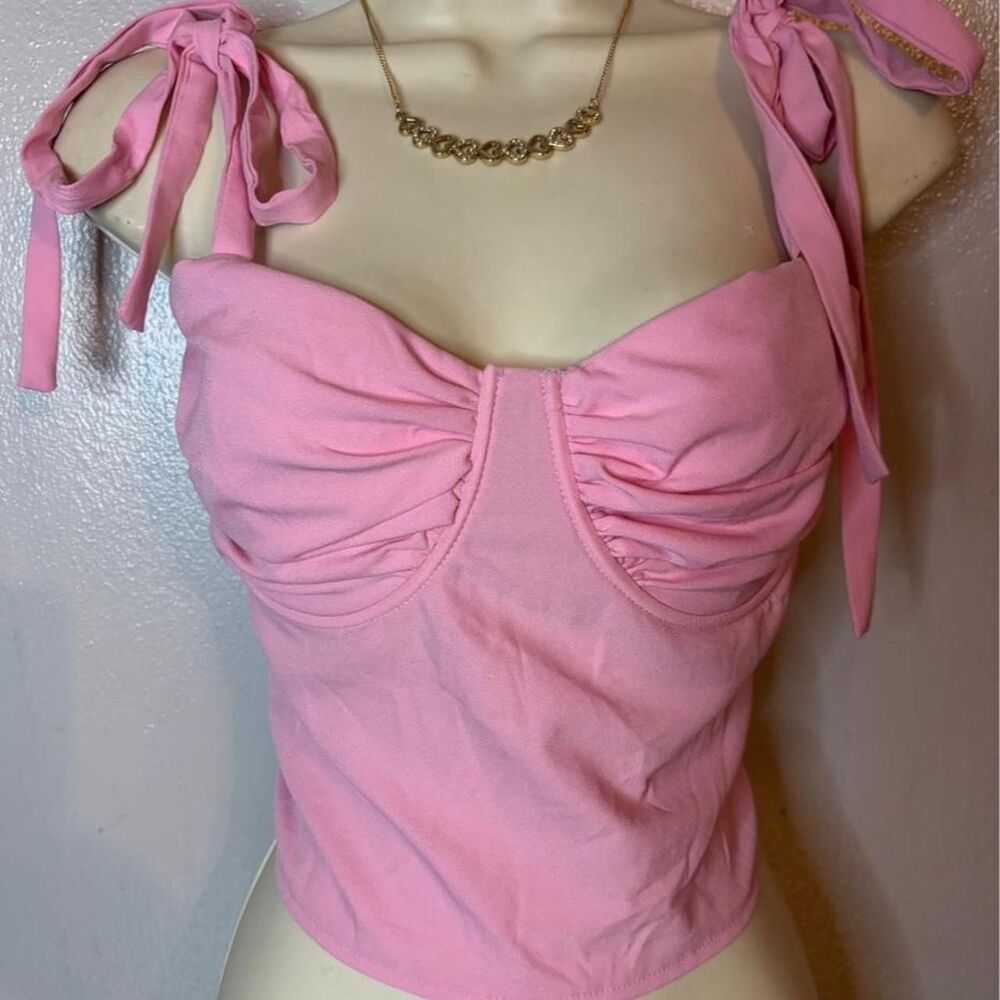 Kendall & Kylie Pink Tie Strap Bustier Corset Top – Size Large